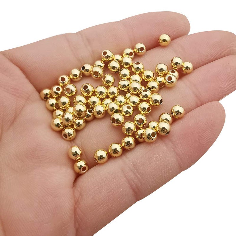 WOCRAFT 100 pcs Gold Smooth Round Spacer Beads Gold Plated Brass Tarnish Resistant Seamless Loose Connector Beads for DIY Bracelet Jewelry Making (5mm/0.19 inch (Gold)) - Image 2